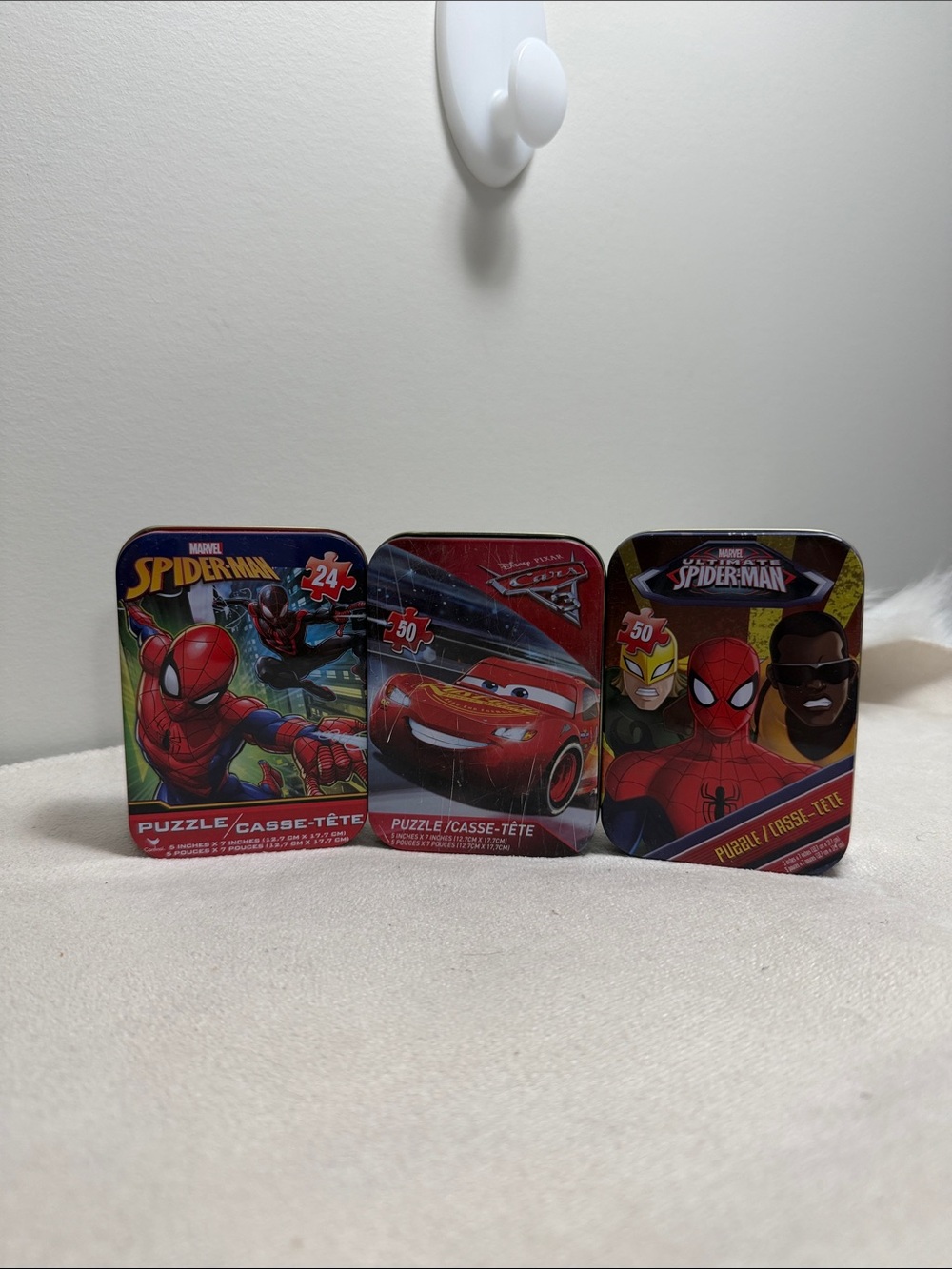 Lot of 3 Puzzle Tin Trio Collectibles Featuring Spider-Man & Cars Complete Pcs